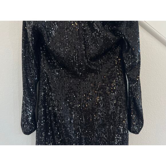 Eliza J Sequin Button Down Coat Dress Womens Size 8 Y2K Glam Party Event Black - Picture 10 of 15
